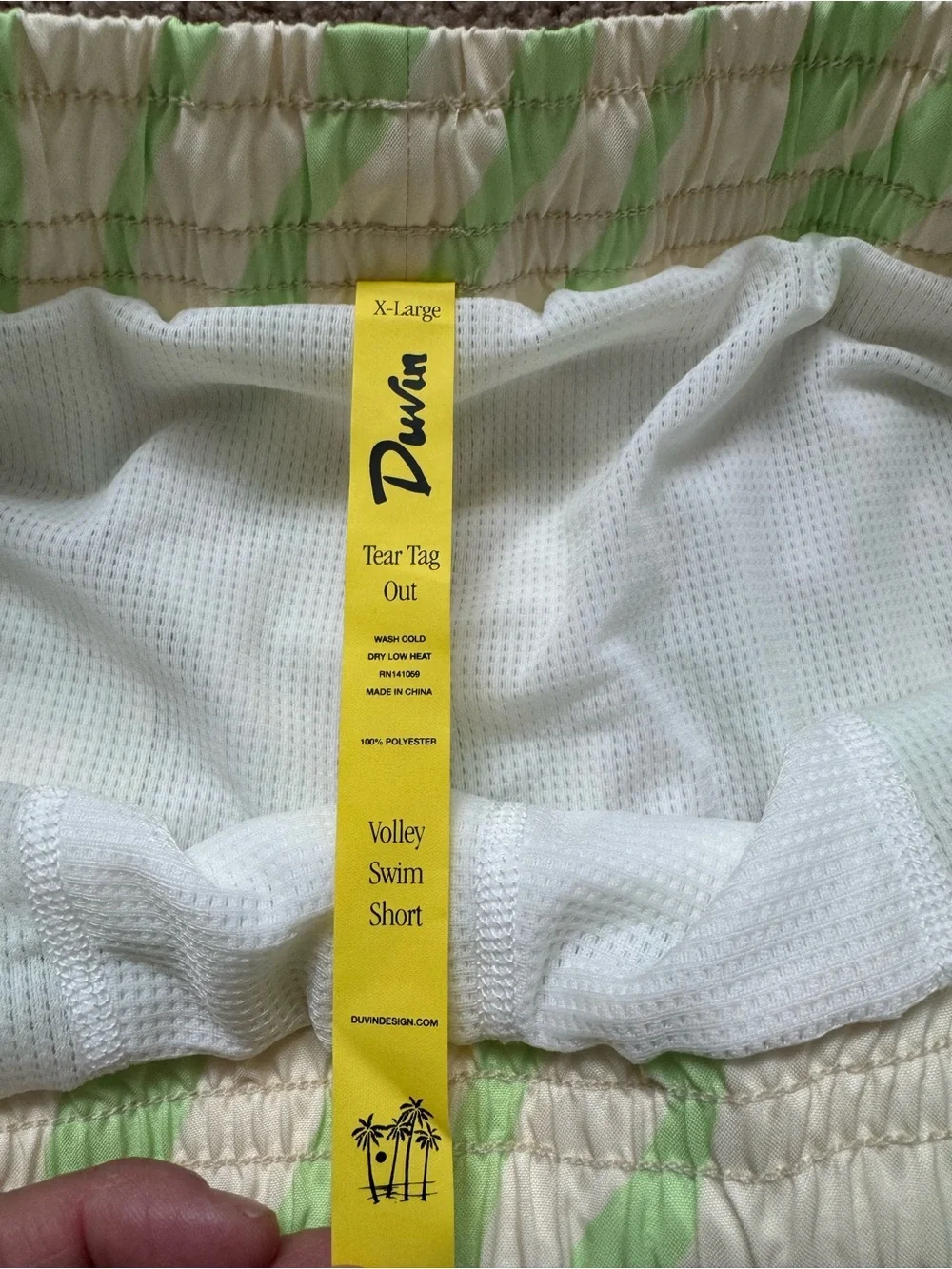 Duvin Keylime Zebra Swim Shorts Men's XL Green/White Drawstring Lined Pocket